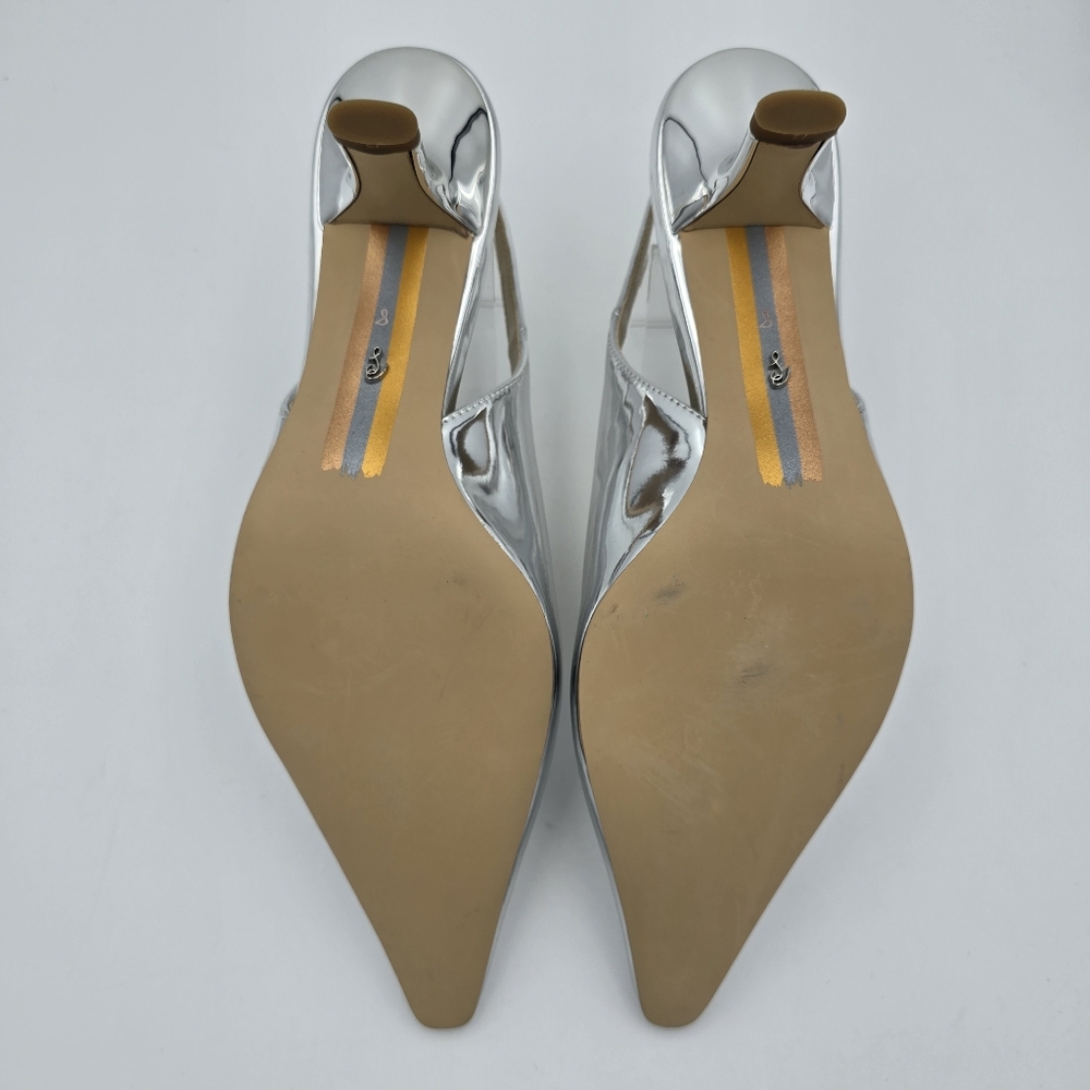 Sam Edelman Silver Pointed Toe Slingback Kitten Heels - Picture 11 of 16